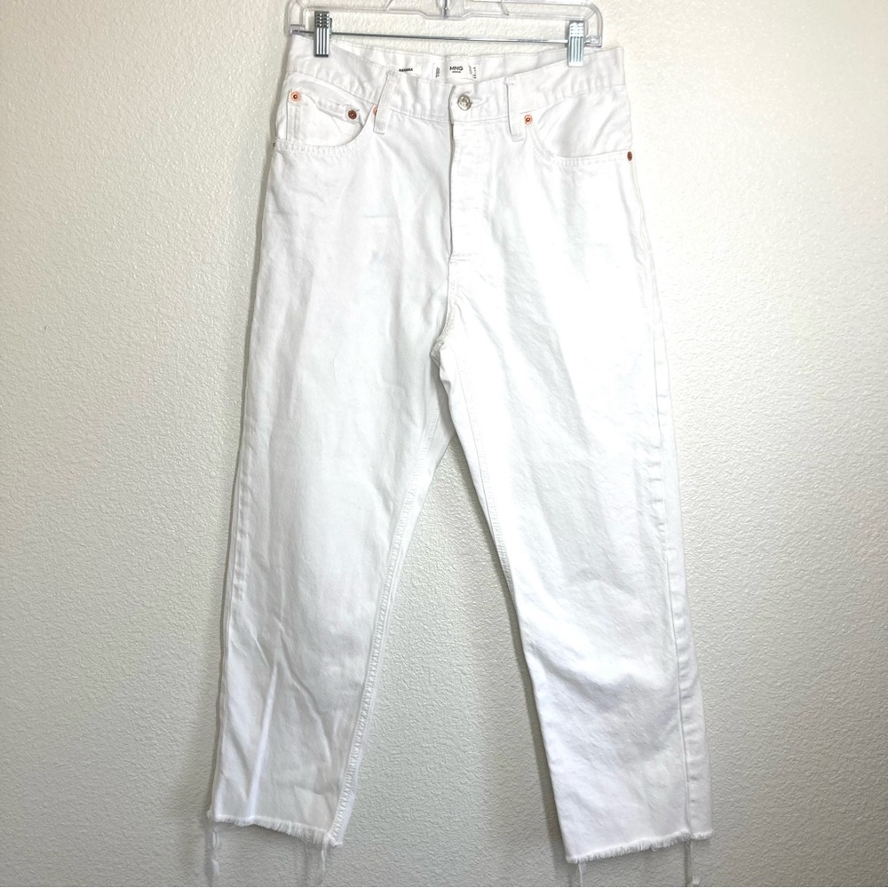 Mango Havana Straight Cropped High Waist Jeans Size 8 White Cotton Button Fly - Picture 4 of 16